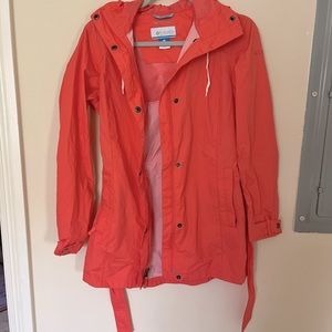 Coral Orange Red Columbia Rain Coat